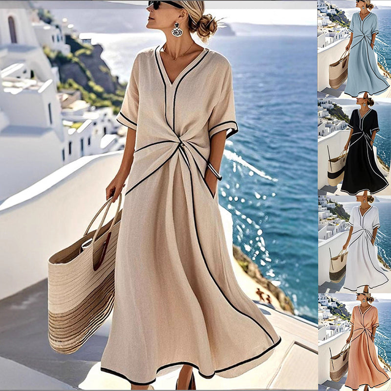 FitiqueFit striped print maxi dress with short sleeves, perfect for beach vacation and summer outings.
