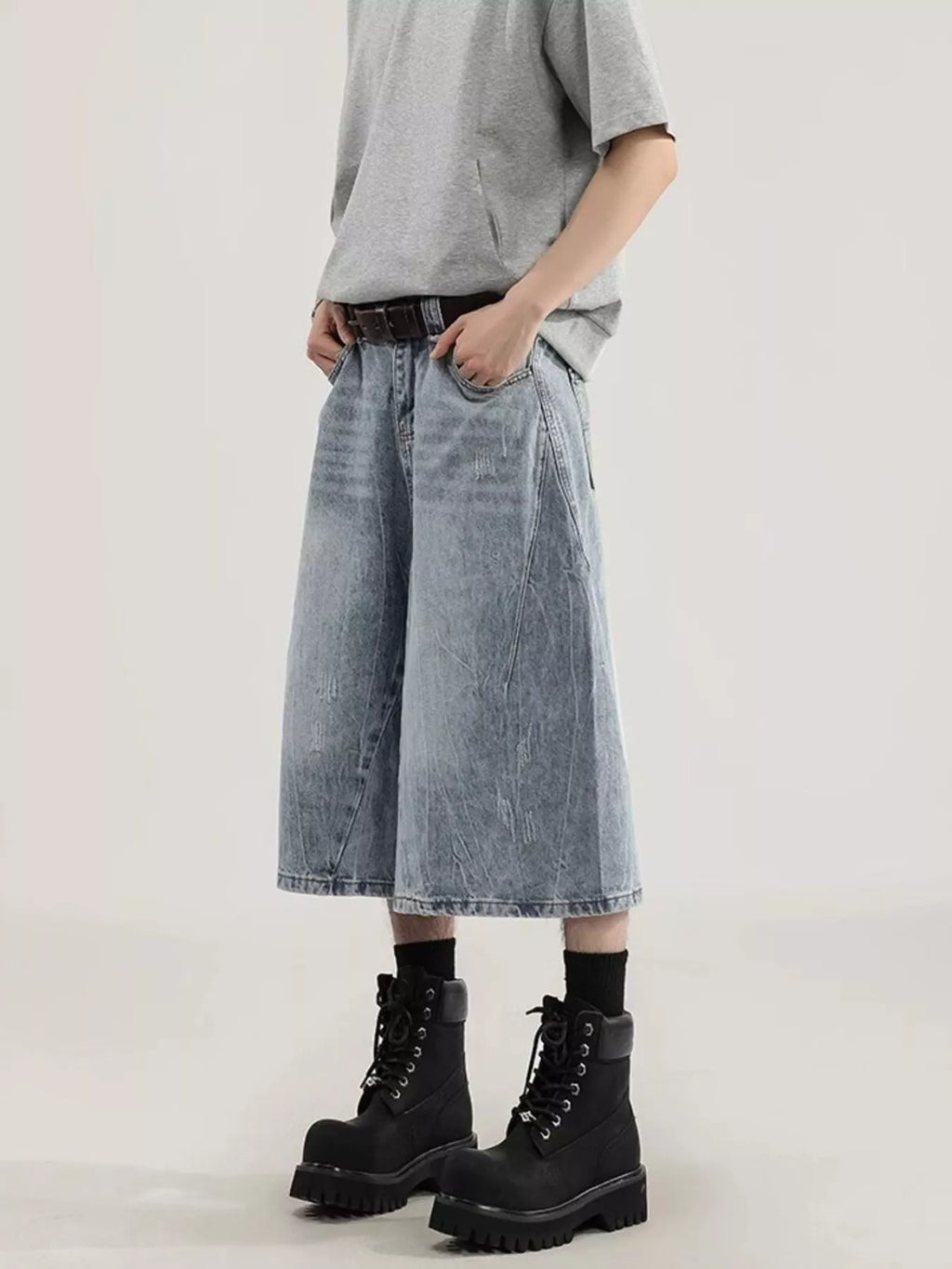 Men's plus size wide leg capris jeans by Plush Fashion Hub, featuring relaxed fit and denim fabric in a casual style.
