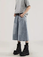 Men's plus size wide leg capris jeans by Plush Fashion Hub, featuring relaxed fit and denim fabric in a casual style.