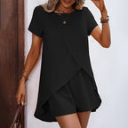 Women's 2-piece summer lounge set by Plush Fashion Hub featuring a relaxed casualwear style with matching top and shorts.