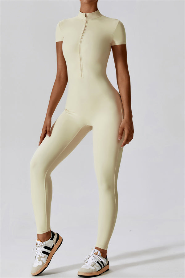 Fitglutes Activewear Mia Belle jumpsuit in sleek black fabric, designed for gym and workout sessions.