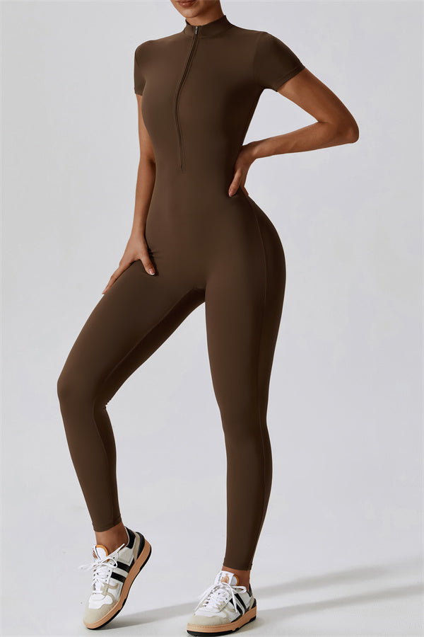 Fitglutes activewear Mia Belle jumpsuit in black, sleeveless, fitted design for workout and gym activities.