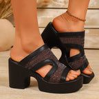 Open toe block heel sandals by Plush Fashion Hub featuring stylish design and comfortable chunky heels.