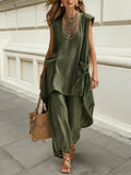 Water-themed sleeveless 3D-cut resort two-piece set by FitiqueFit featuring a stylish top and matching pants.