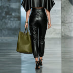 Women's PU Leather Streetwear Pants – Elastic Waist Side Pocket Full Length Trousers