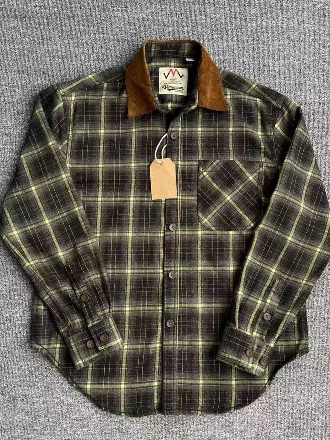 Men's plus size oversized plaid button-up shirt by Shopimist, featuring a classic checkered pattern and relaxed fit.
