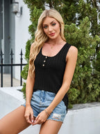 Scoop neck wide strap tank top from Trendsi, featuring a stylish and comfortable sleeveless design in soft fabric.