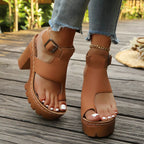 Shopimist Toe Loop Block Heels Sandals featuring open toes and chunky heels, stylishly designed for a modern look.