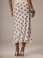 Women's vintage-inspired polka dot midi skirt with high waist and A-line silhouette, stylish women's apparel from Trendsi.