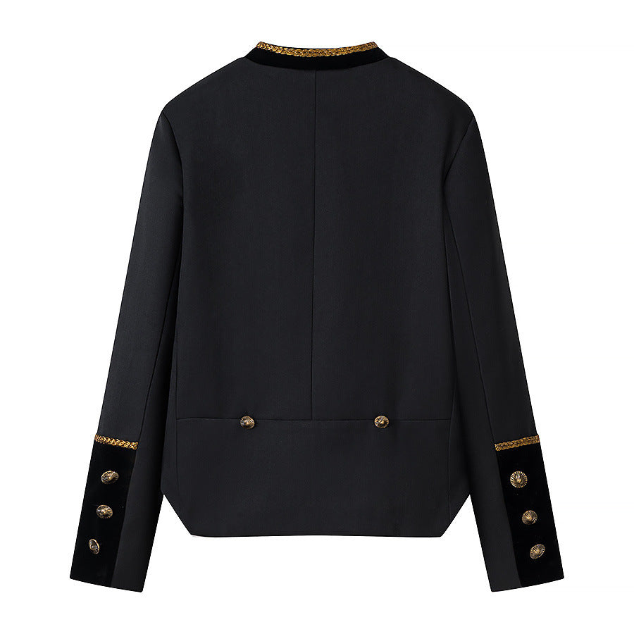 Eprolo irregular waist cinched long-sleeved short jacket with a stylish, modern design and a unique silhouette.
