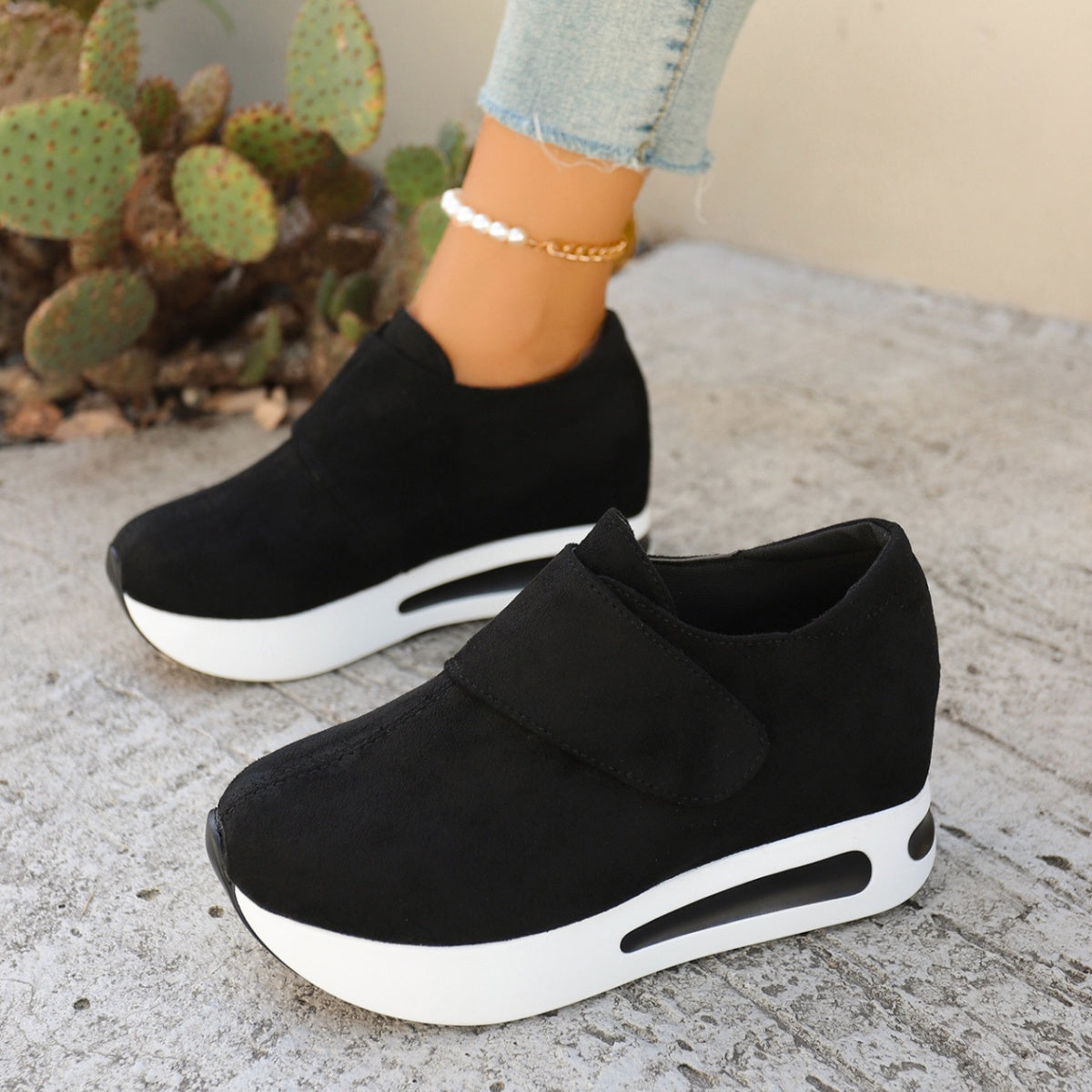 Women's round toe platform sneakers by Trendsi, trendy mid-heel casual shoes with a sporty design and stylish look.