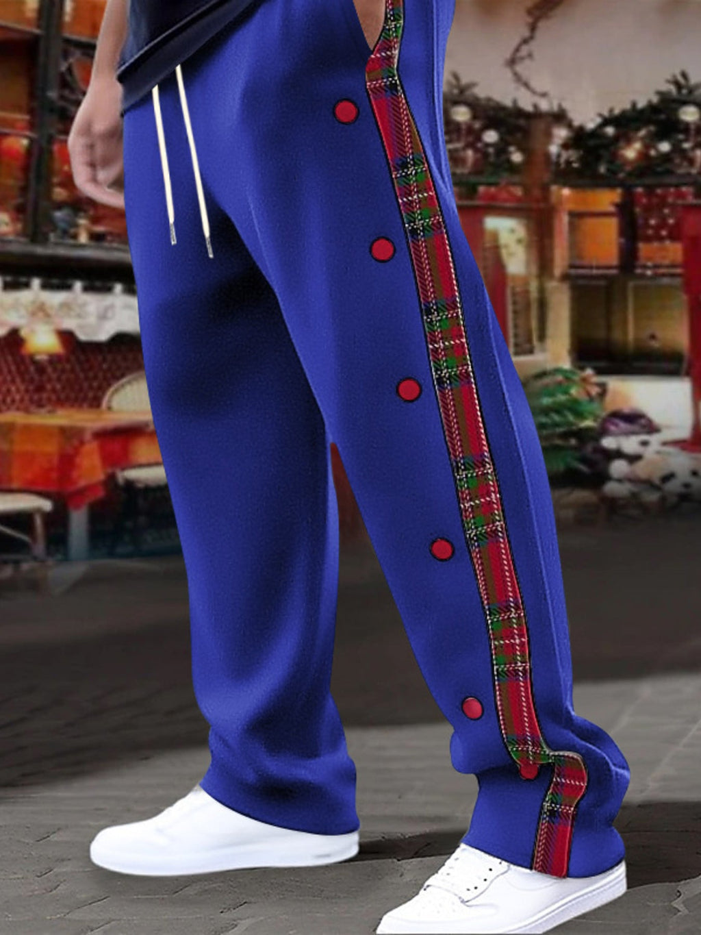 Men's full size plaid trim snap-button track pants by Shopimist, plus size athletic pants with stylish plaid accents