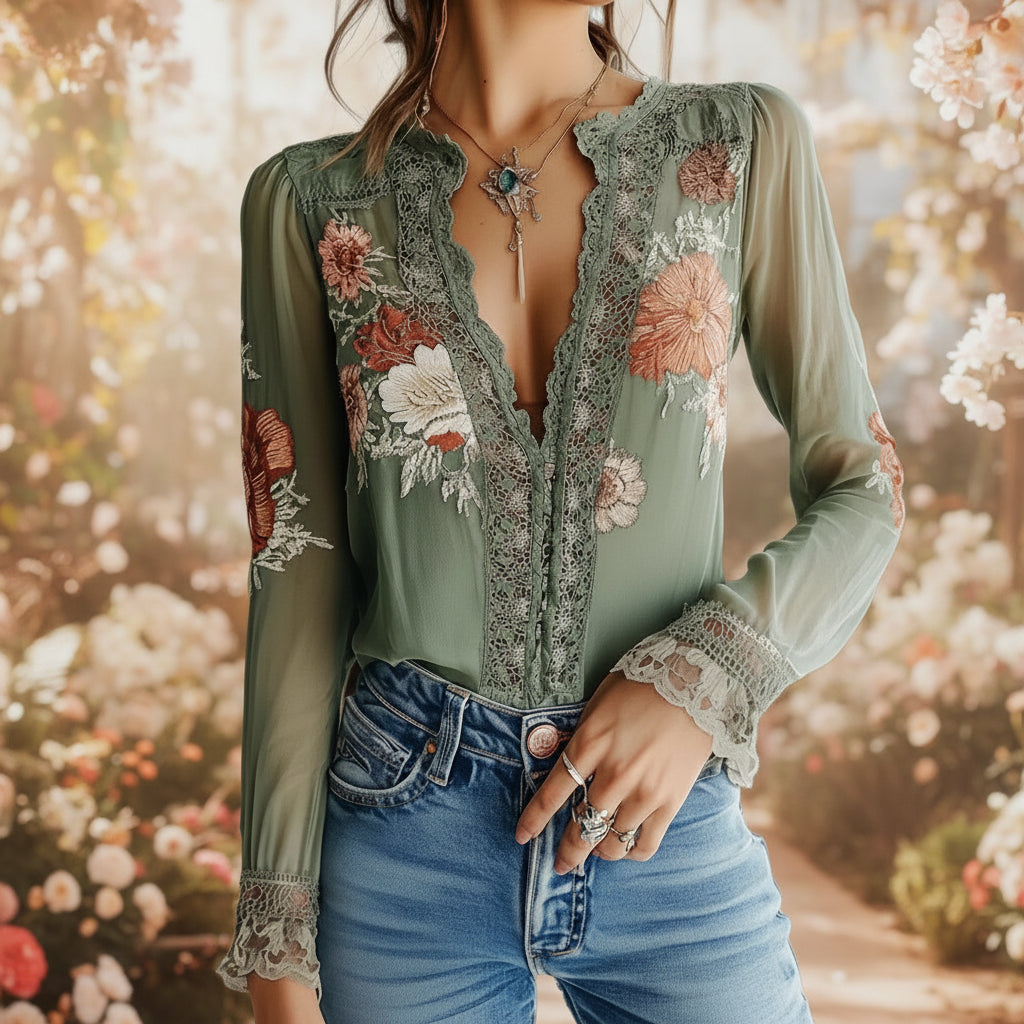 Women’s floral print V-neck blouse by Plush Fashion Hub, casualwear with lightweight fabric and vibrant floral design.