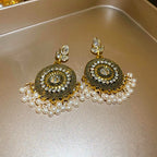 Rhinestone alloy bead dangle earrings with sparkling stones and metallic design, stylish jewelry accessory by Shopimist