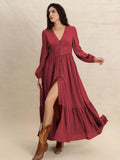 Plus size V-neck balloon sleeve maxi dress by Shopimist, featuring a flowing silhouette and stylish design.