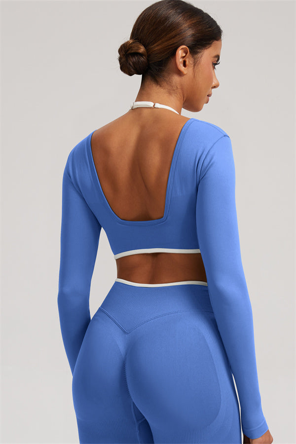 Fitglutes Activewear long sleeve crop top and leggings 2-piece set, designed for gym and workout, in stylish athletic fabric.