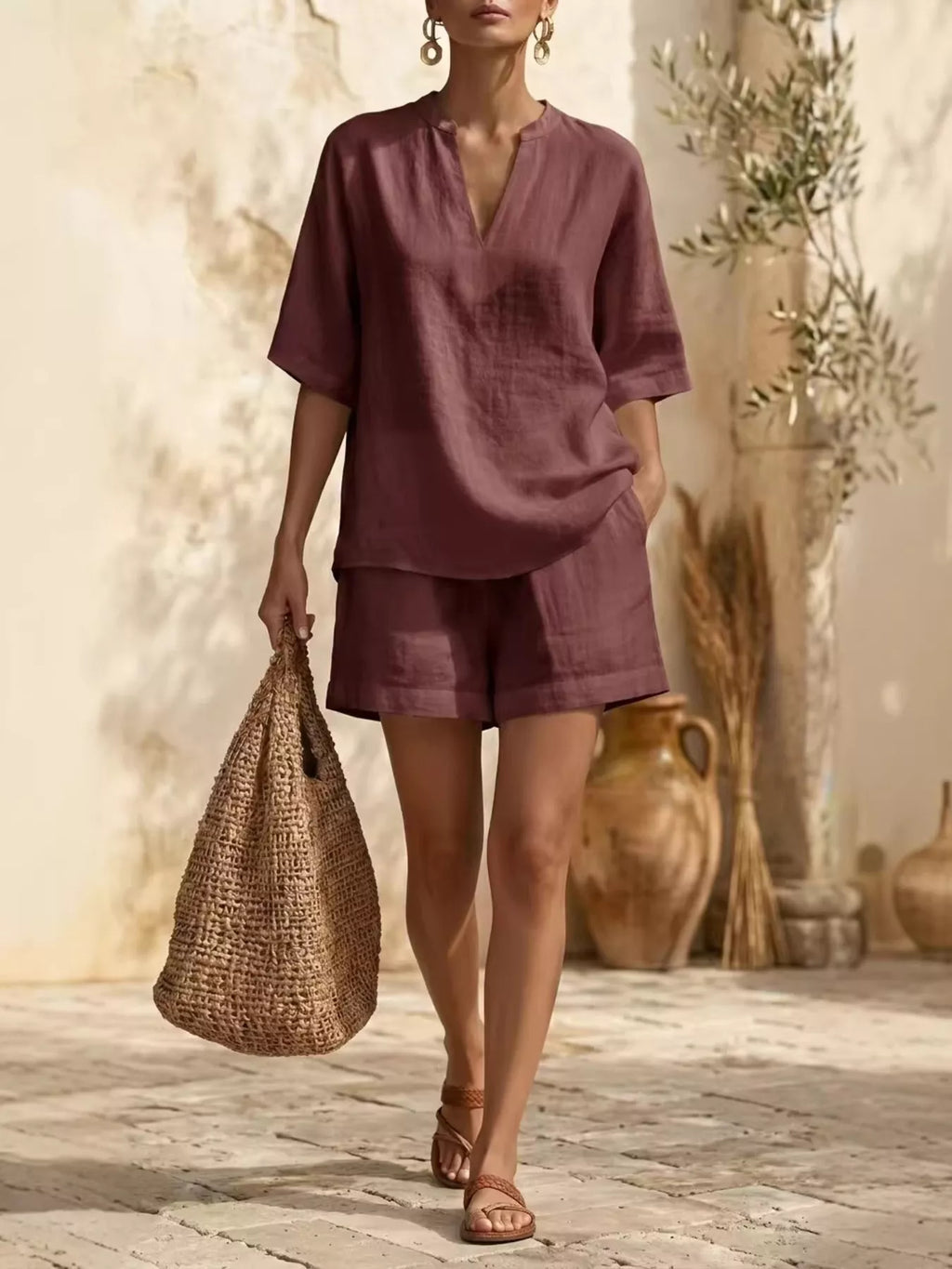 Plus size women's lounge dress with notched half sleeves and pockets, stylish and comfortable from Trendsi.