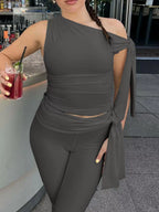 Asymmetrical One-Shoulder Top and Capris Set