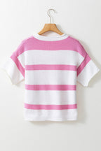 Lightweight knitted short sleeve summer top by Threaded Pear with breathable fabric and stylish design.