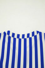 Shopimist stripe balloon sleeve loose button-up shirt with relaxed fit and stylish design, shown in the image.