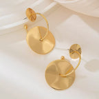 18K gold-plated geometric circle drop earrings with modern design, featuring sleek, minimalist style and polished finish.