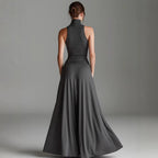 Women's sleeveless high-neck top and elegant long A-line dress two-piece set by FitiqueFit, with stylish and flowing fabric.