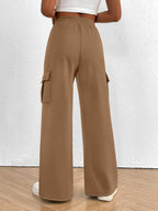 Lightweight women's high-waisted casual cargo pants with drawstring from Trendsi, featuring utility-style pockets and relaxed fit