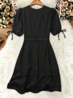 Shopimist lace detail v-neck mini dress with delicate lace accents and a flattering V-neckline, perfect for stylish occasions.