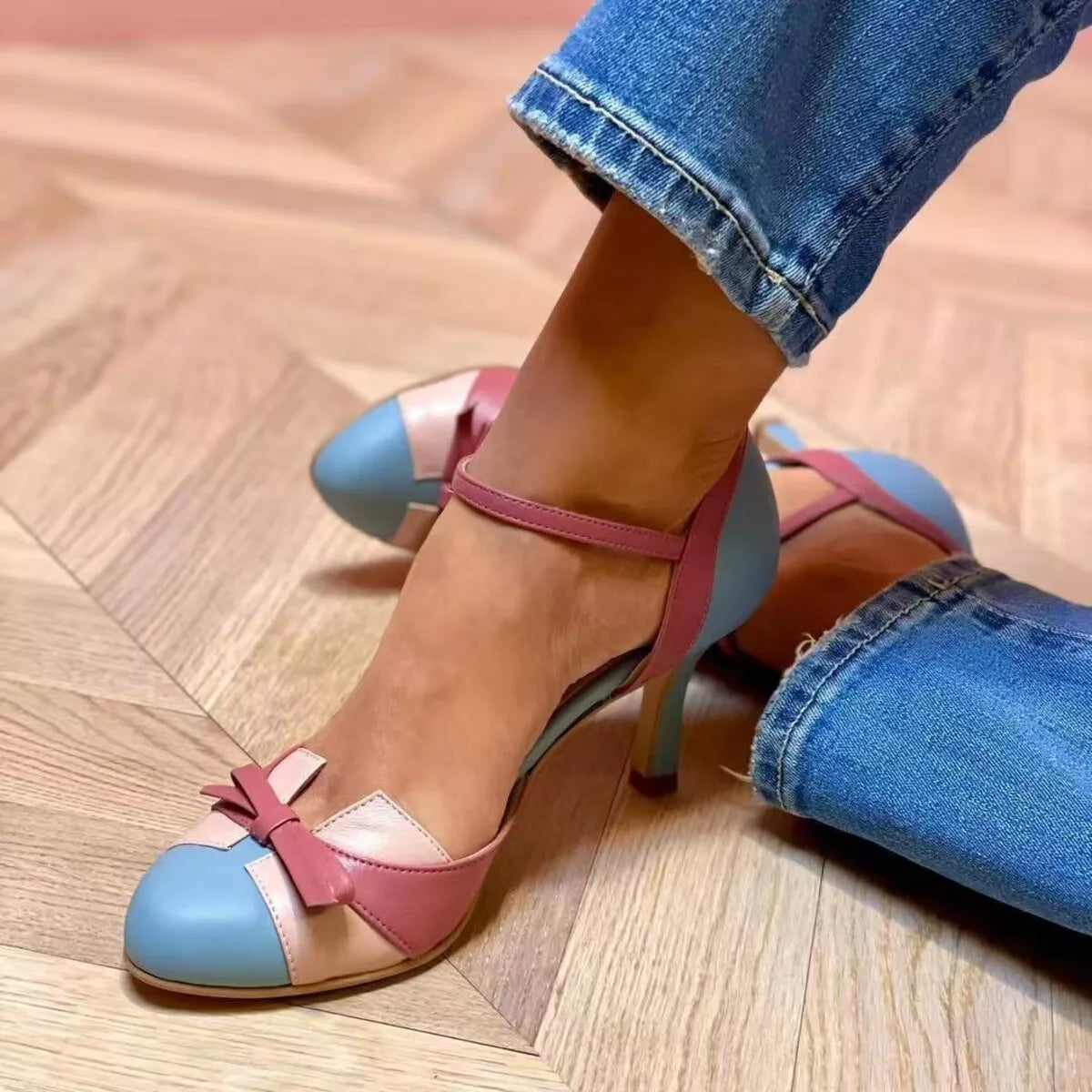 Plush Fashion Hub bow round toe mid heel sandals with stylish design and comfortable heel, perfect for casual or dressy occasions.
