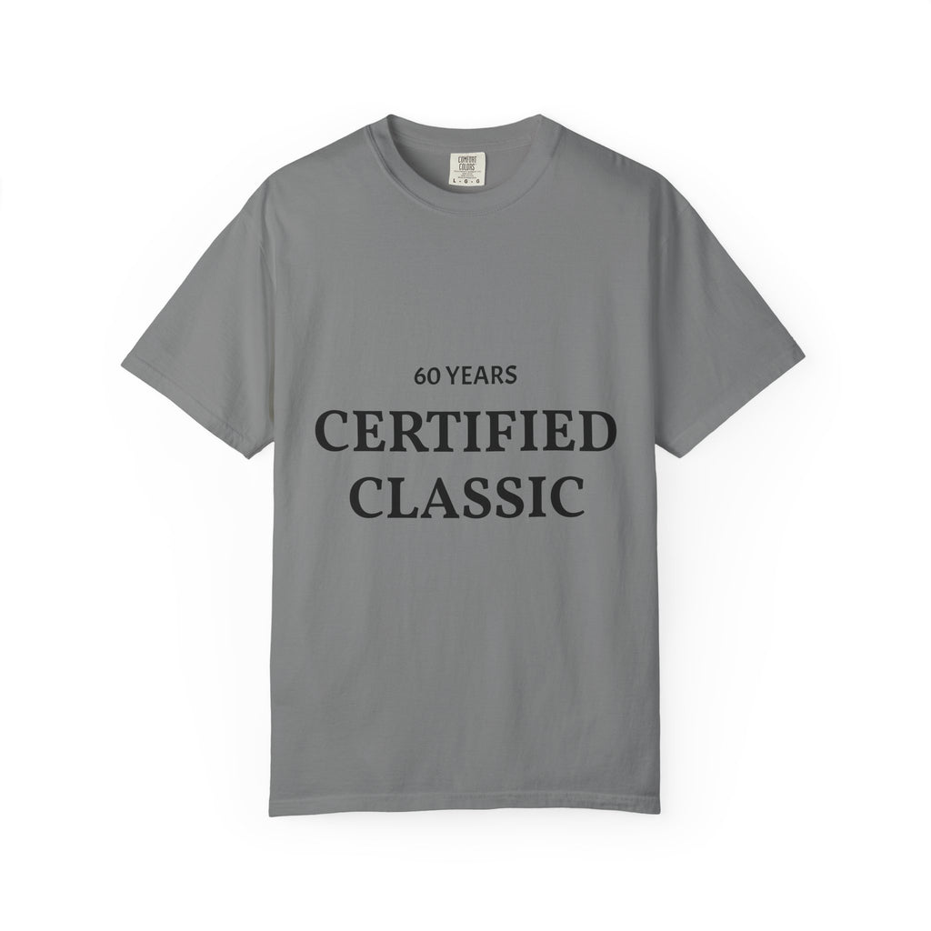 White Certified Classic 60 Years T-Shirt by Printify featuring vintage-inspired design and comfortable cotton fabric.