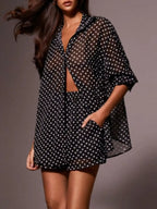 Polka Dot Button Up Shirt and Shorts Set
