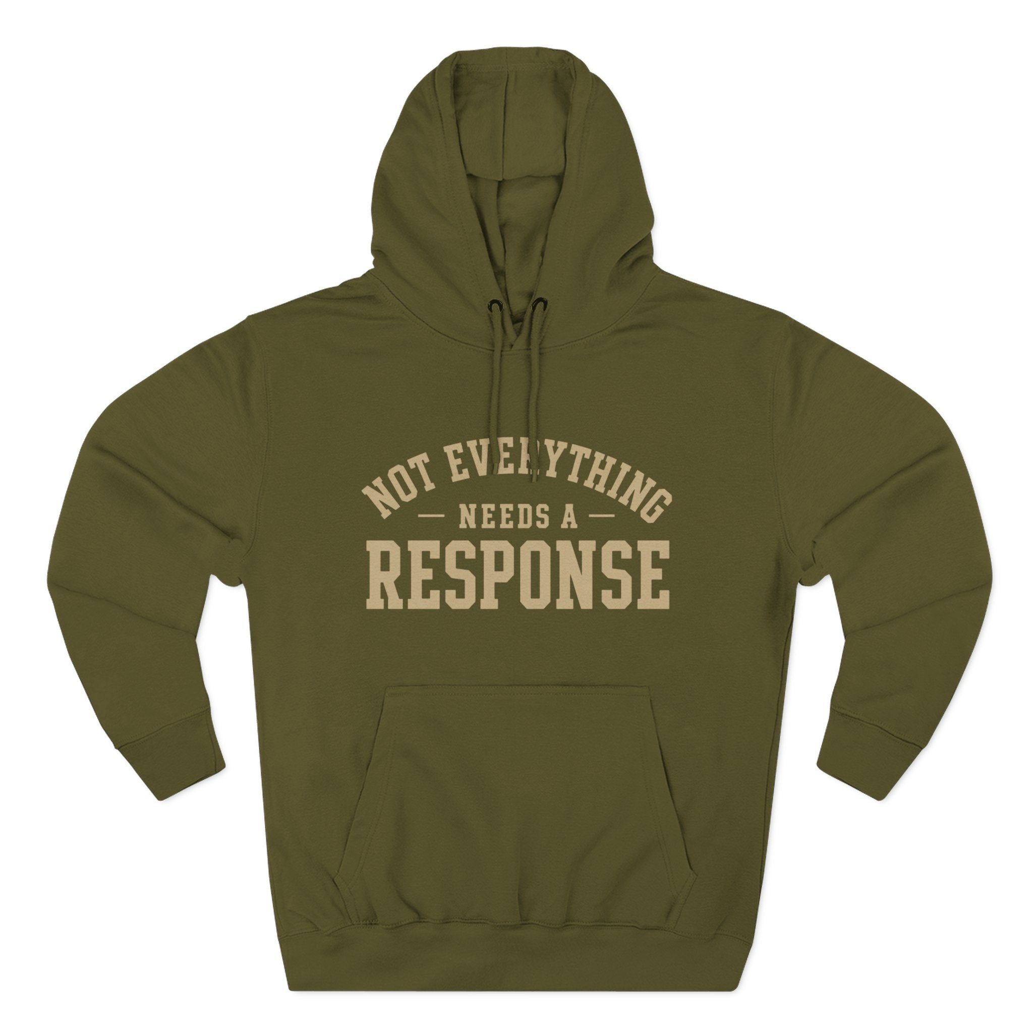 Black "Not Everything Needs a Response" hoodie by Wear Your Worship from the SEEN. Identity Line, showing front view with logo detail.