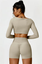 Fitglutes Activewear Olivia crop top and shorts 2-piece set, stylish matching gymwear for workouts and active lifestyles.