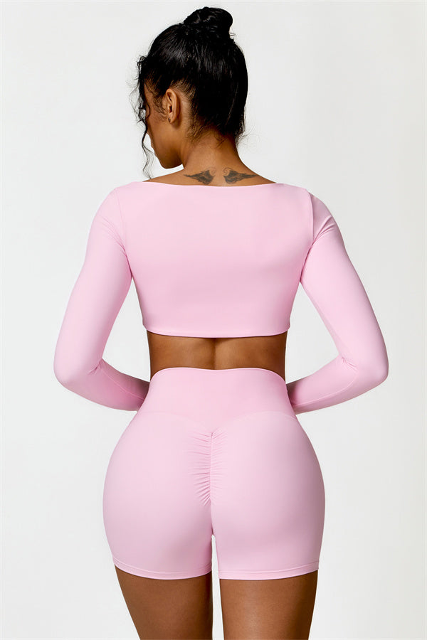 Fitglutes Activewear Olivia crop top and shorts 2-piece set, matching gymwear for workouts and active lifestyles.