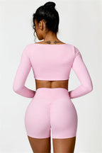 Fitglutes Activewear Olivia crop top and shorts 2-piece set, matching gymwear for workouts and active lifestyles.