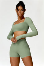Fitglutes Activewear Olivia crop top and shorts 2-piece set, matching gymwear and workout clothes, in stylish athletic design.