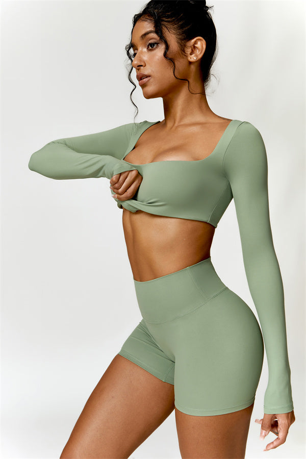 Fitglutes activewear Olivia crop top and shorts 2-piece matching set, lightweight gym and workout sportswear for women.