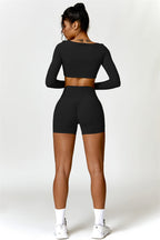 Fitglutes Activewear Olivia crop top and shorts 2-piece set, stylish matching workout set with crop top and high-waisted shorts.