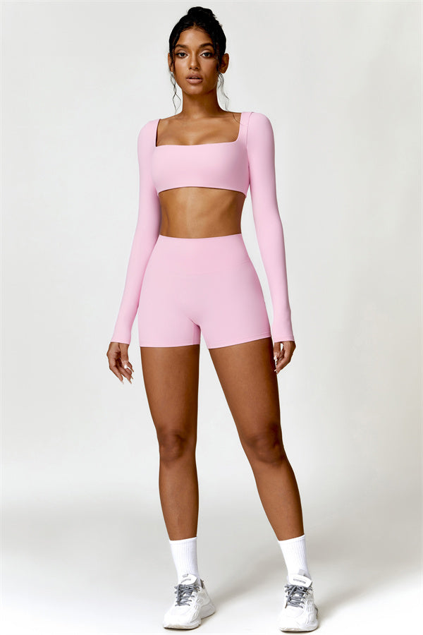 Olivia crop top and shorts 2-piece set by Fitglutes Activewear, featuring a matching gymwear workout clothes set for active wear.