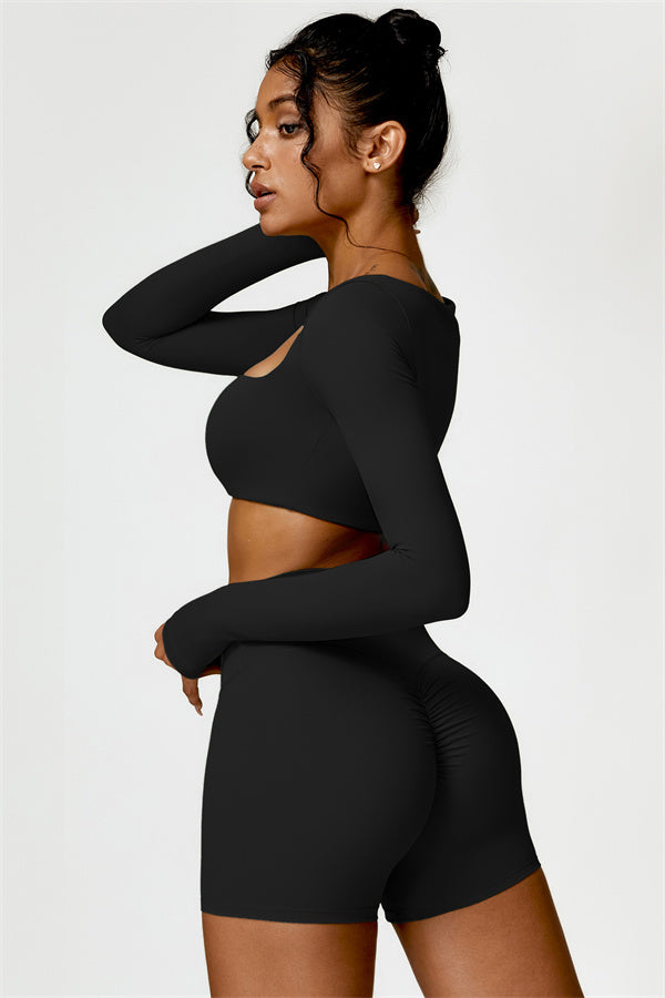 Fitglutes activewear Olivia crop top and shorts 2-piece set, stylish matching gym wear for workout and sports activities.