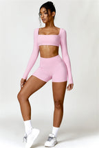 Fitglutes Activewear Olivia crop top and shorts matching set, gym and workout clothes, stylish athletic wear for women.