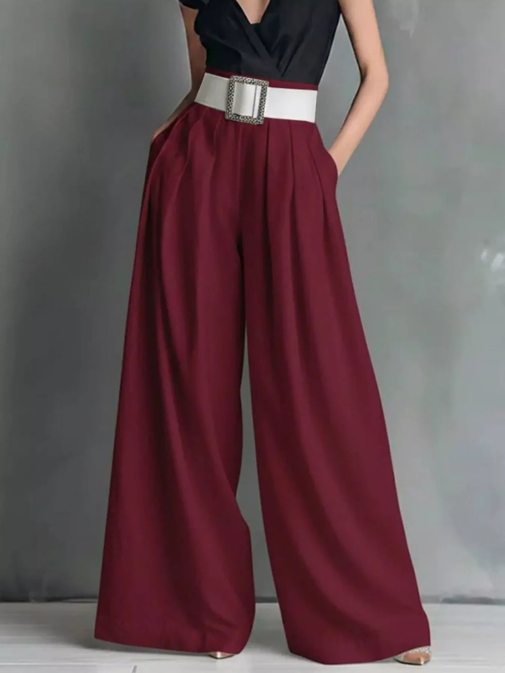 High-waisted wide-leg pants by Shopimist featuring a relaxed fit, lightweight fabric, and stylish silhouette.