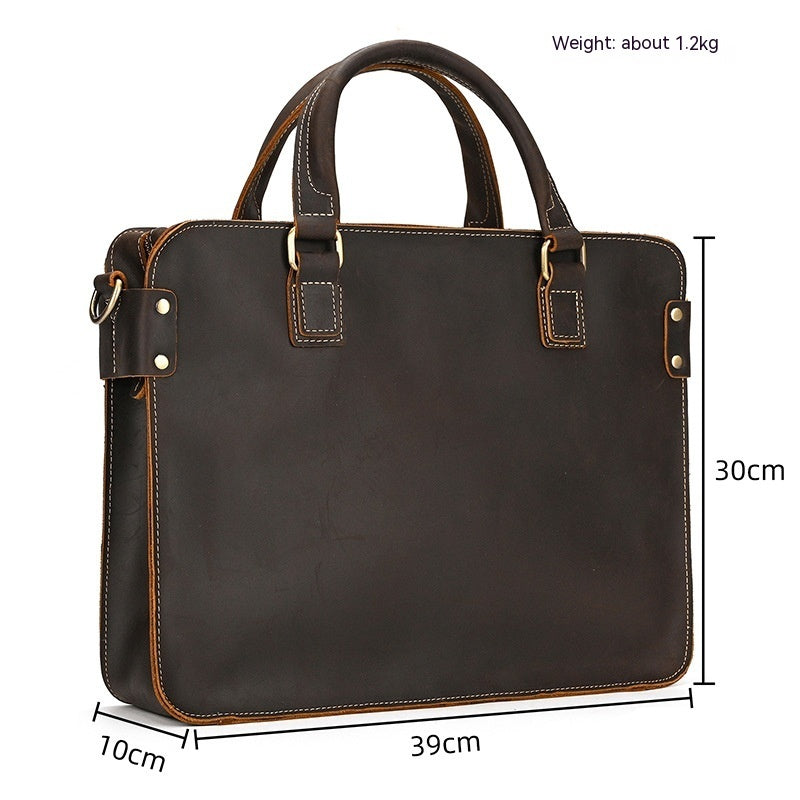 Retro Crazy Horse leather briefcase by Plush Fashion Hub, 14-inch commuter business bag with vintage leather finish.
