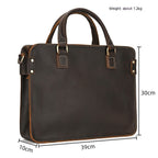Retro Crazy Horse leather briefcase by Plush Fashion Hub, 14-inch commuter business bag with vintage leather finish.