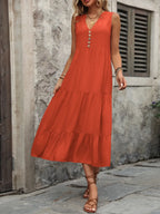 Ivy Lane women's sleeveless cotton dress with notched neckline and button-down front, casual summer dress by Trendsi