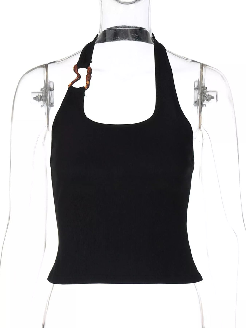 Ribbed halter neck tank top by Shopimist, featuring a fitted design and sleeveless style with ribbed fabric texture.