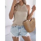 Women’s summer halter tank top from Plush Fashion Hub with sleeveless racerback knit sweater vest, casualwear for warm weather.