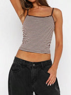 Striped scoop neck cami shirt by Plush Fashion Hub, featuring a fitted design with horizontal stripe pattern and sleeveless style.