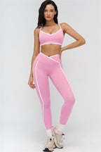 Fitglutes Activewear sports bra and leggings set featuring contrasting colors, designed for gym and workout activities.