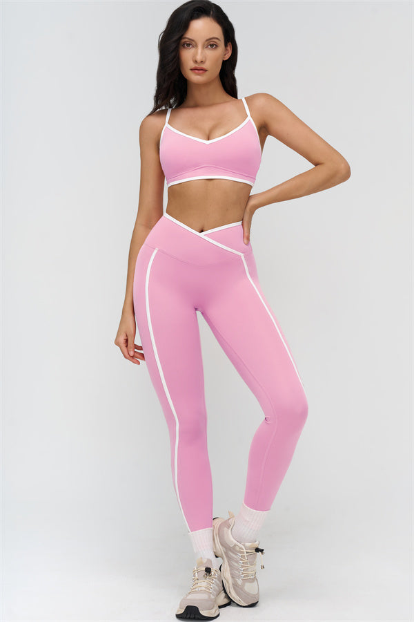 Fitglutes Activewear sports bra and leggings set featuring contrasting colors, designed for gym and workout activities.